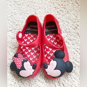 Kids Red Shoes with Mickey and Minnie Design